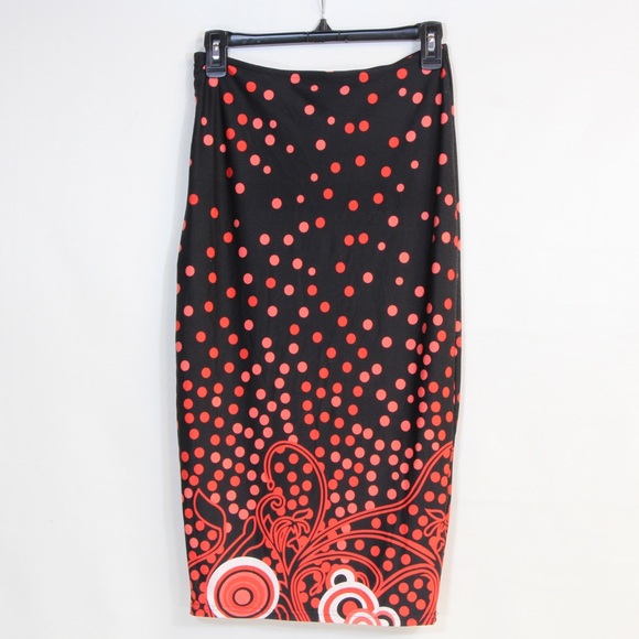 White Mark Women's Black Polka Dot Printed Pencil Midi Skirt Size Small NWOT - Picture 1 of 4